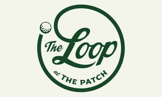 The Loop at The Patch mark, a script wordmark inside a ring with a golf ball resting in the gap