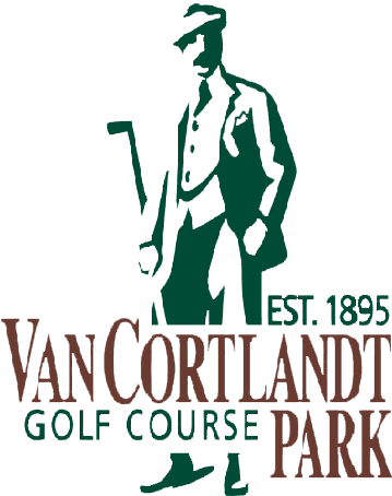 Van Cortlandt Park Golf Course logo: a golfer in period dress in green above a wordmark reading Van Cortlandt Park Golf Course, EST. 1895